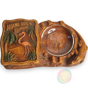 Vintage Miami Beach Flamingo Alligator Ashtray Box